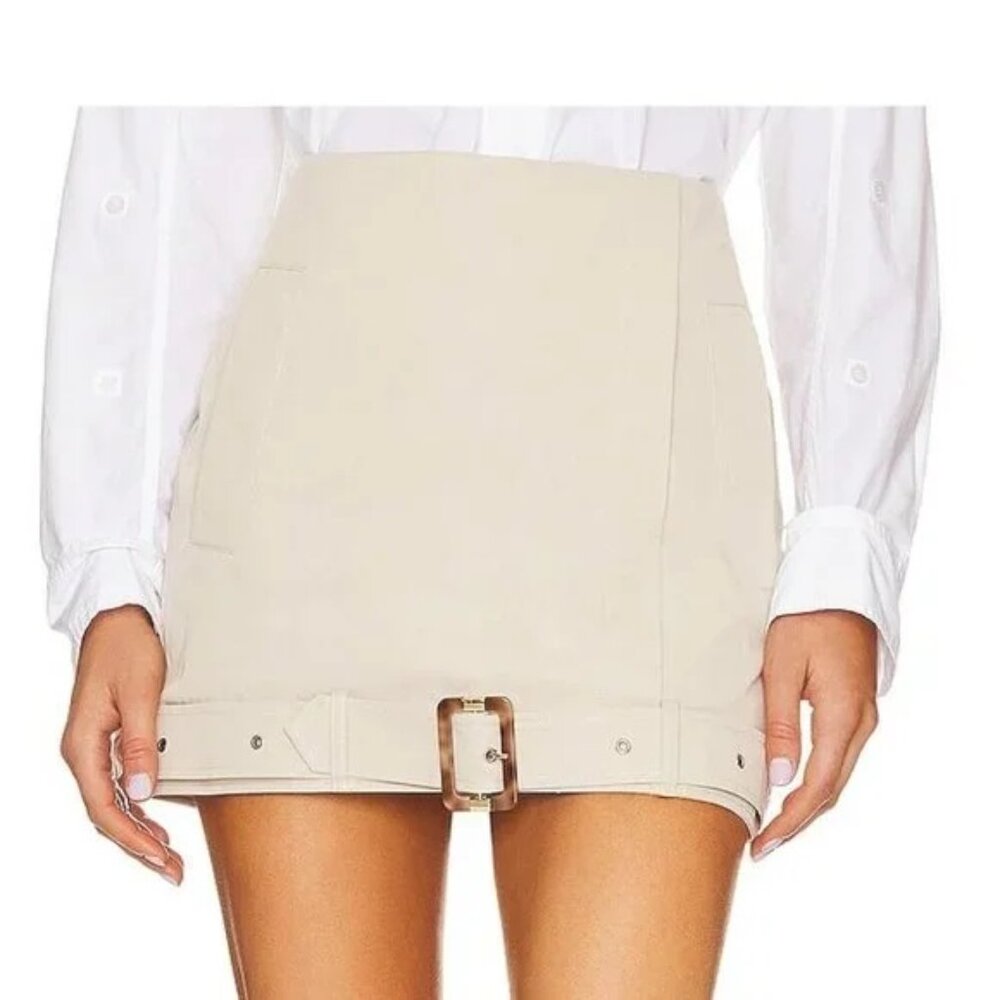 NEW $288 NONCHALANT LABEL KIRA BELTED HEM MINI SKIRT IN TAN SIZE S